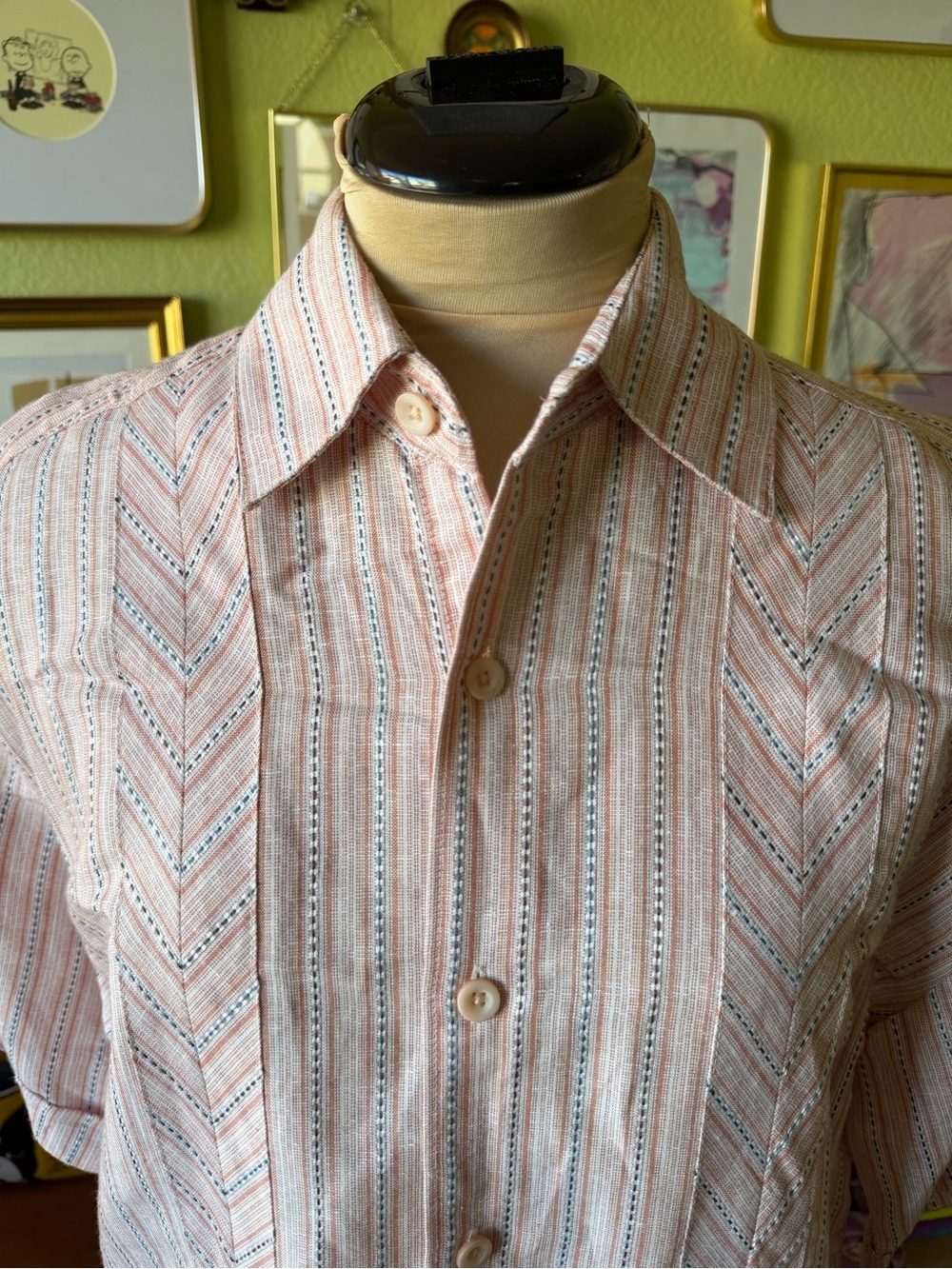 Cubavera Linen Blend Striped Button Down Shirt, NWT, Autumn Leaf, Men's Small